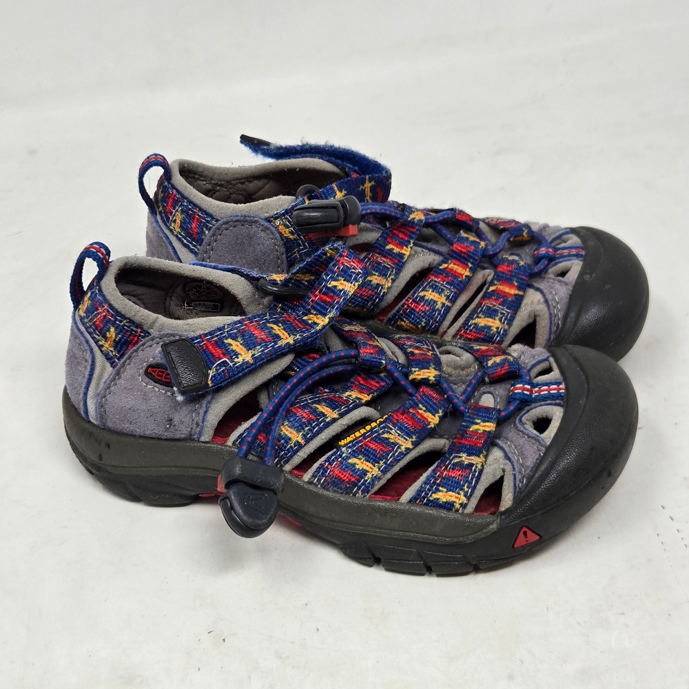 Keen Newport H2 Kids Sandals Gray Blue Red Patterned Waterproof Shoes Size 11 US